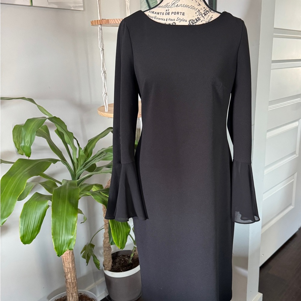 Calvin Klein Black Bell Sleeve Midi Dress – Size 10